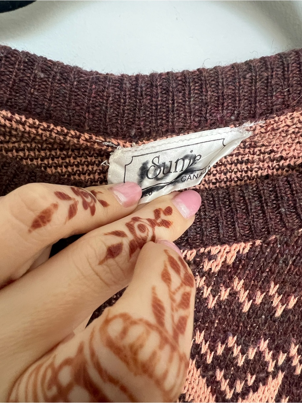 Retro Brown Reindeer Snowflake Nordic Knit Sweater M - Picture 4 of 5